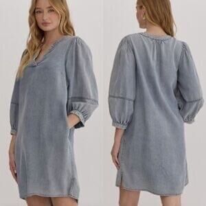 NWT Entro Women’s Sawyer Denim Shirt Dress Sz 1X Chambray Comfy Travel